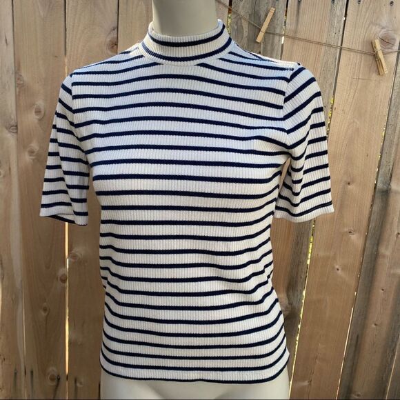 Madewell Ribbed Mockneck Top in Sailor Stripe size small - Picture 7 of 9